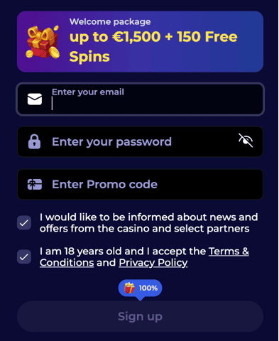 Registration at Nyxbets casino
